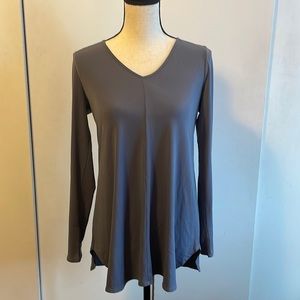 [Franne Golde] Christina Long Sleeve V Neck Jersey Tunic Top